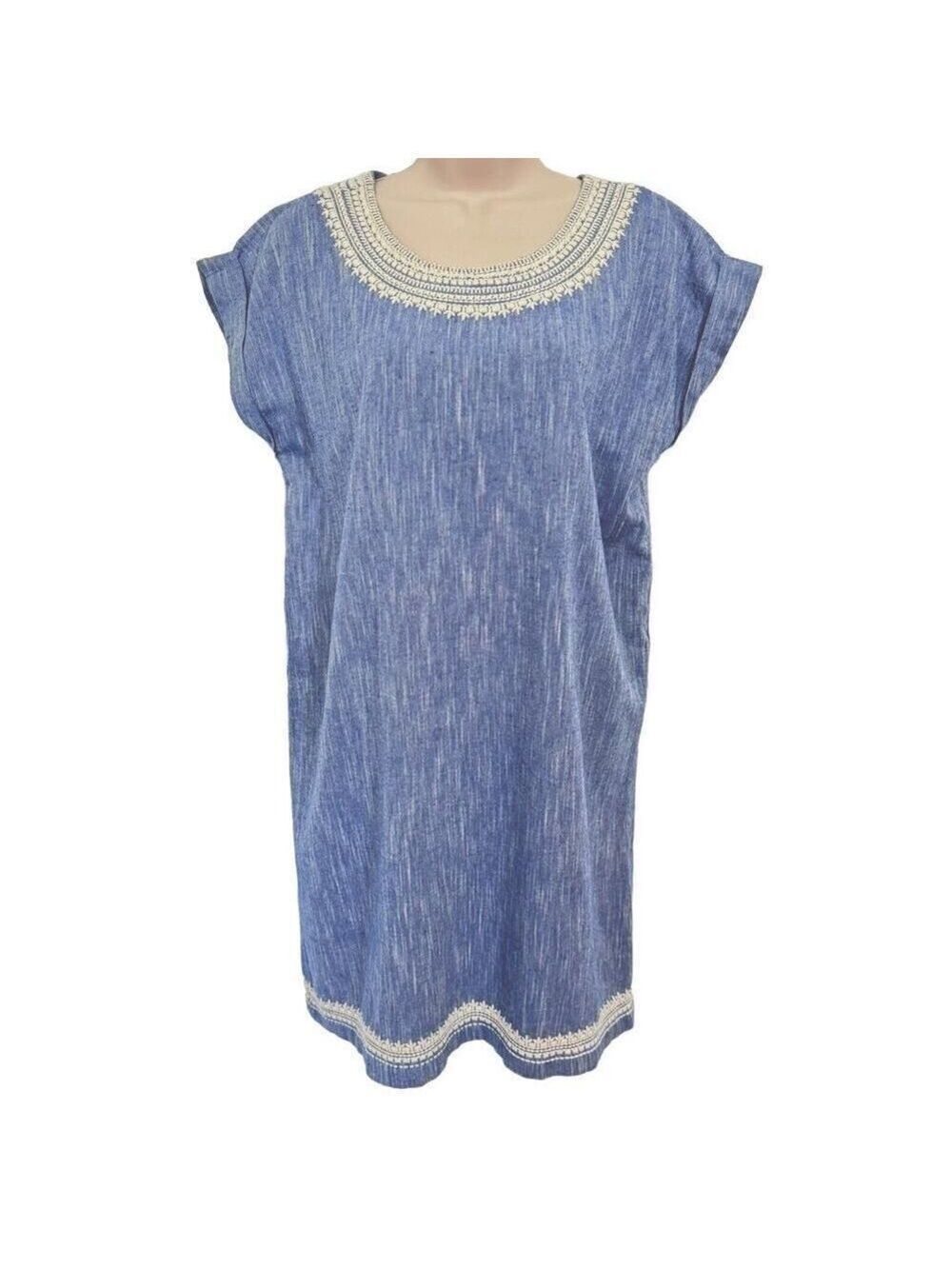 Roller Rabbit Vinita Dress Embroidered Chambray Blue Lined Cotton Sz Small
